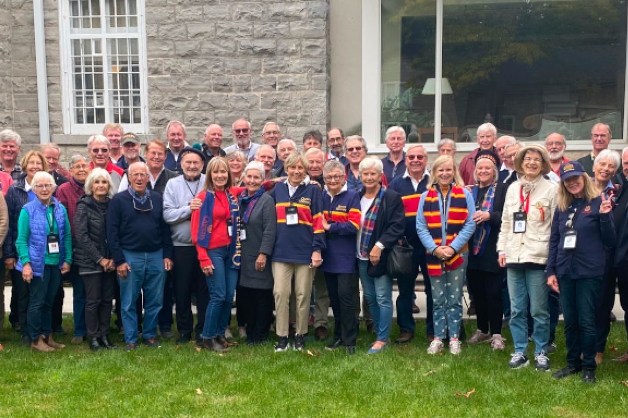 The Class of Arts, Com, PHE'71 standing outside the Donald Gordon Centre during their reunion.