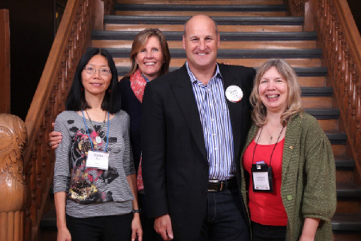 Class photo - MBA'88 Tensia Jwo, Sally Peterson, Bryan Pearson and Liz MacKenzie