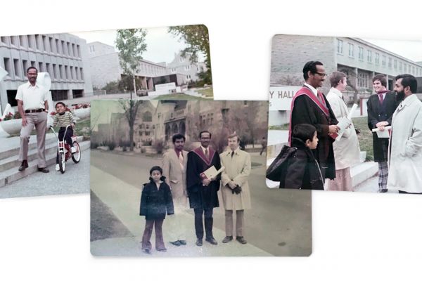 Photos of Jyothish Daniel and his father, the late Dr. V. David Jayakar Daniel, MSc'71, PhD'74, in the early 1970s.