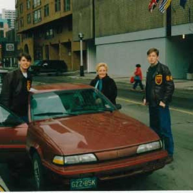 Elon Musk (right) and his brother Kimbal wore their Queen's year jackets on a 1992 outing in Toronto with their grandmother
