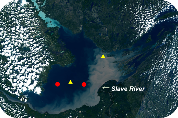 Satellite photo of Great Slave Lake.