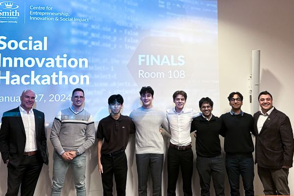 A photo of the winning team for the social innovation hackathon