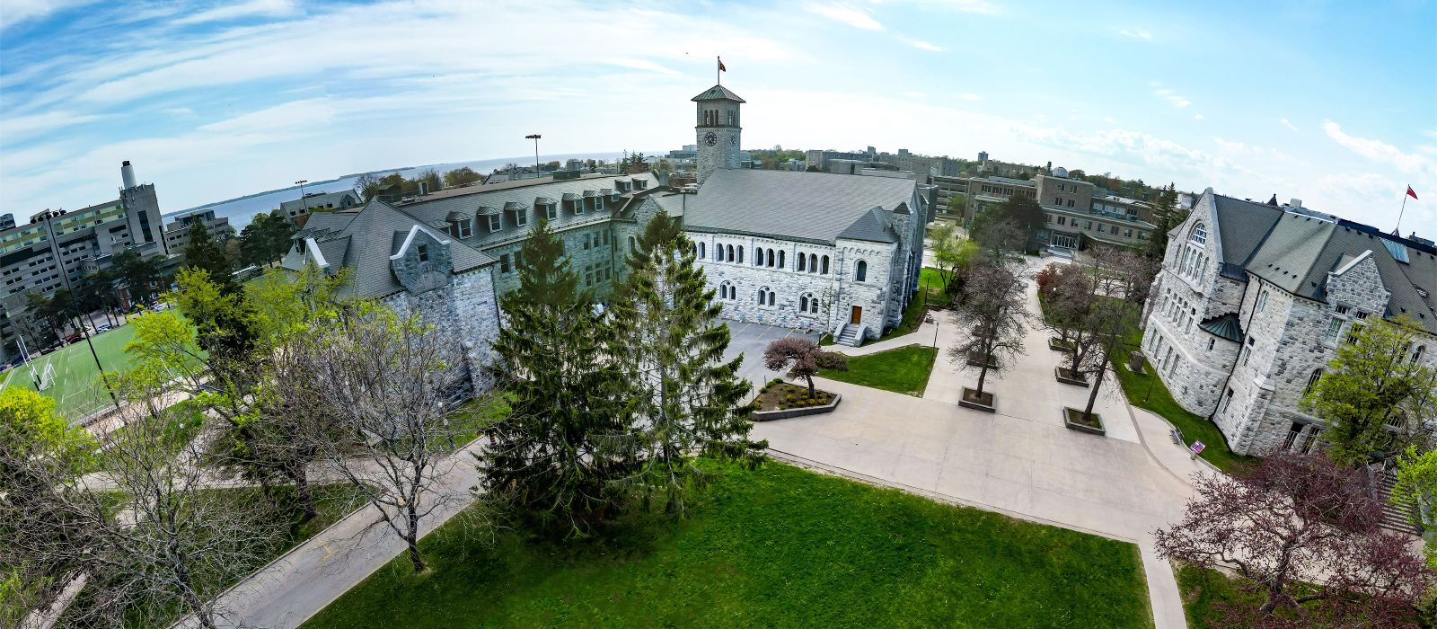 Aerial of Grant Hall at Queen's University