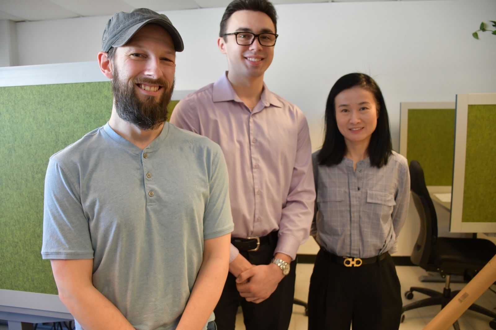 Second year student Dylan Rietze (middle) worked with both Drs. Christian Muise (l) and Ting Hu (r) (School of Computing).