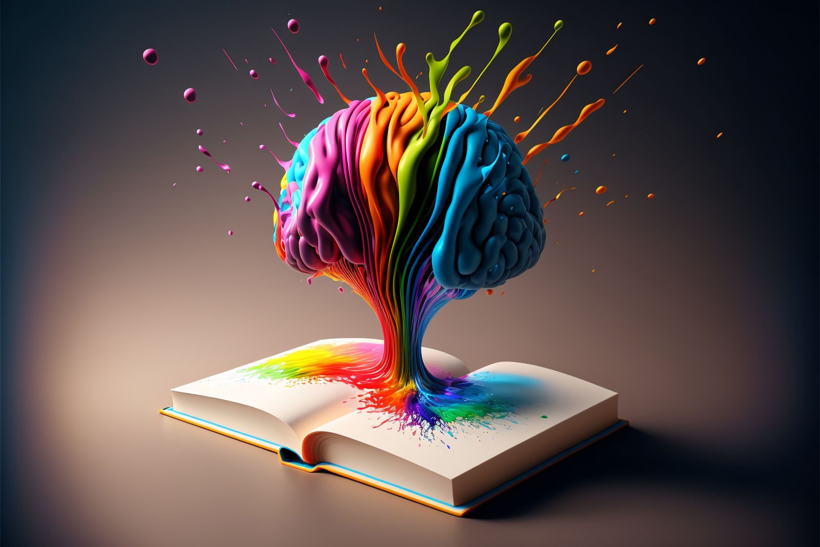 3d render book and colorful brain splash