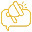 yellow icon of a megaphone over a conversation bubble