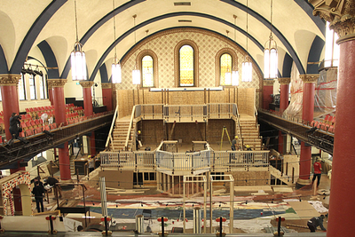 The two-story San Marco Square main structure takes shape in Grant Hall. (University Communications)