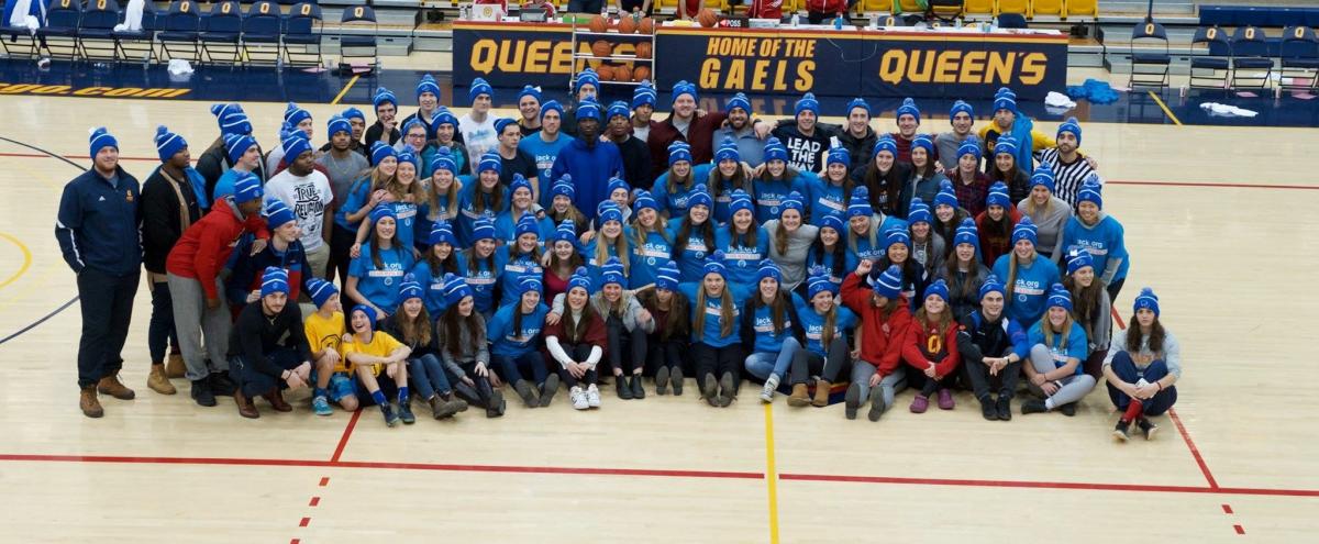 Student athletes pose in support of Bell Let's Talk Day