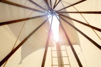 Inside view of the tipi at Four Directions Indigenous Student Centre