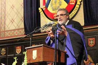 Honorary degree recipient David Bouchard delivers his speech