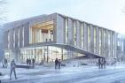 Rendering of the revitalized John Deutsch University Centre (JDUC), at the north entrance.