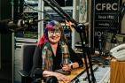Shelagh Rogers in the CFRC radio studio.
