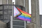 Pride Progress flag flies at the corner of Union Street and University Avenue.