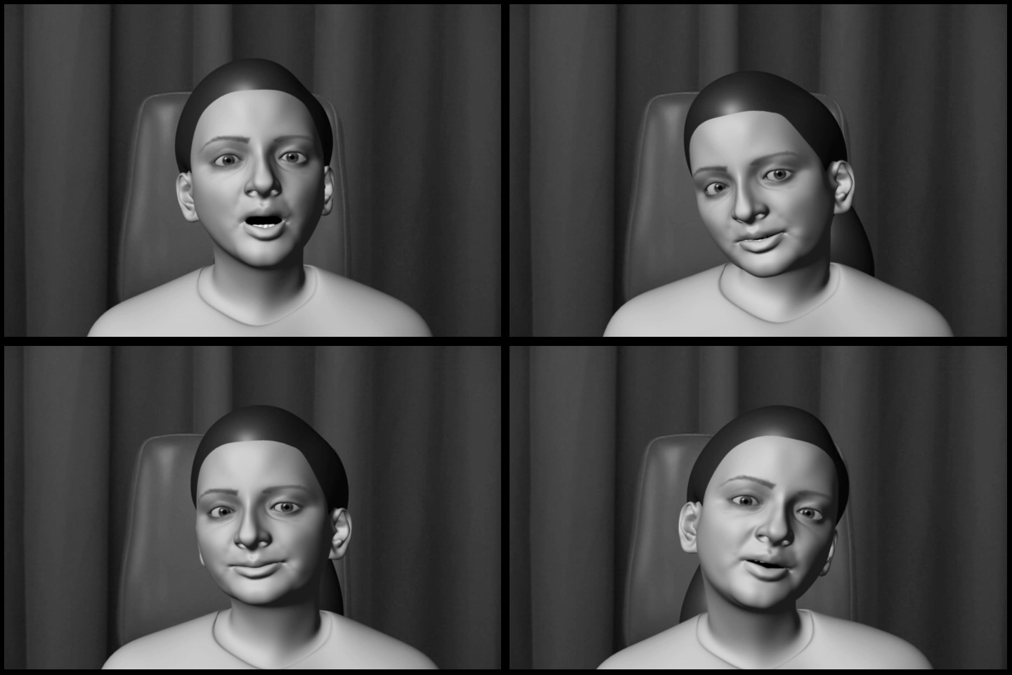 4 panel figure of digital faces making various speech sounds
