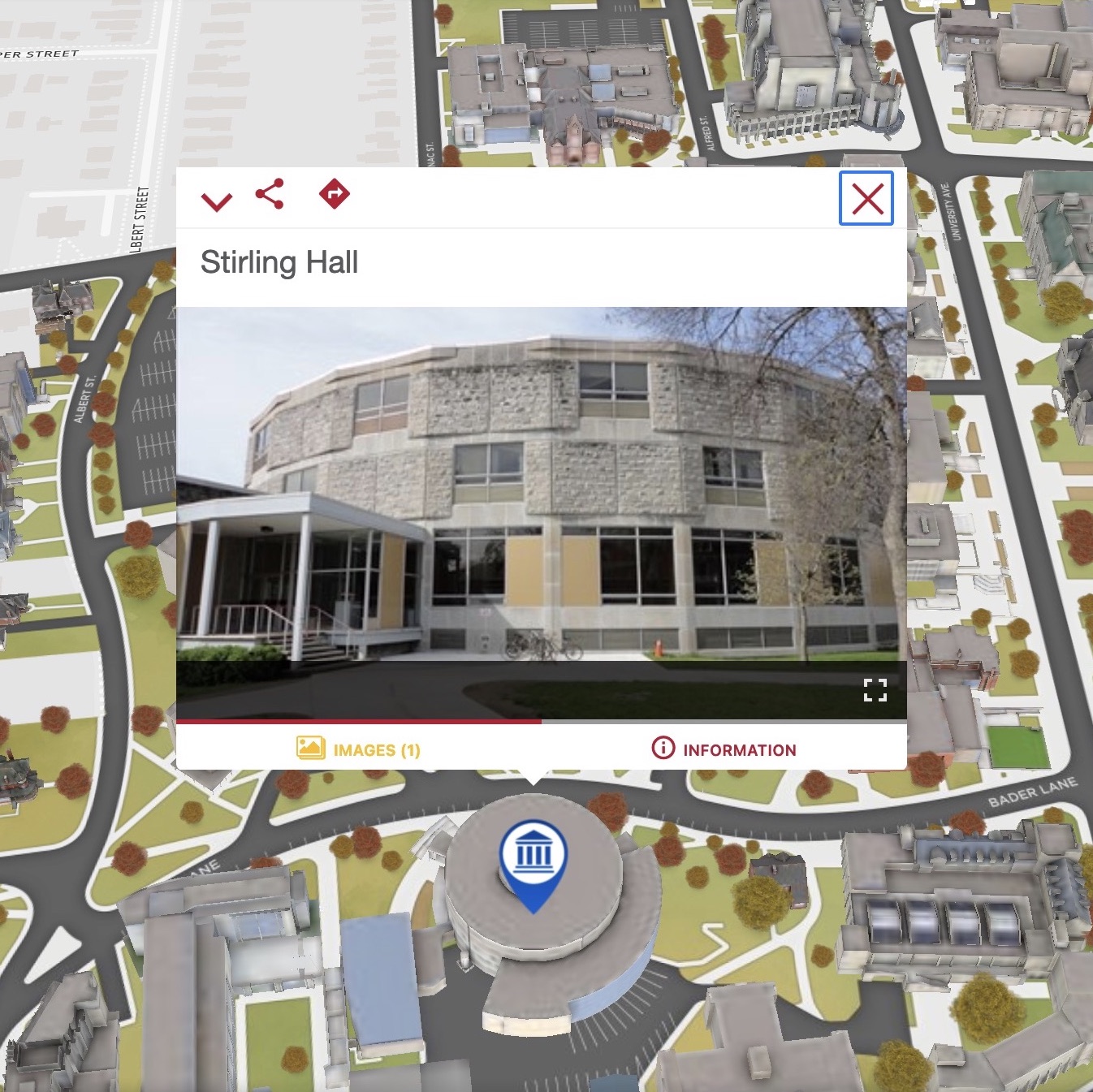 Stirling Hall Interactive Map at Queen's University Campus in Ontario, Canada