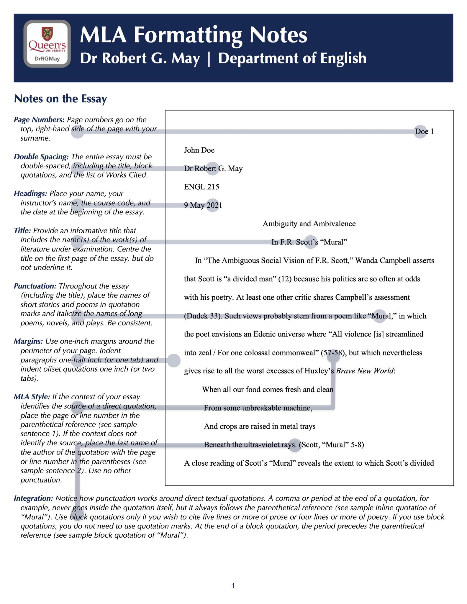 MLA Formatting Notes