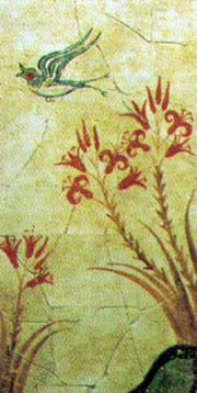 minoan wall decoration showing bird and flowers