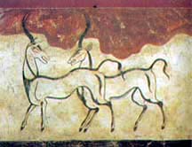 Minoan wall decorations. Some of the earliest paintings of living forms.