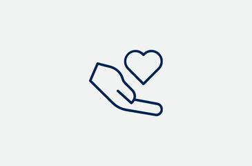 A hand is cradling a heart icon on a bright white background, representing empathy and compassion