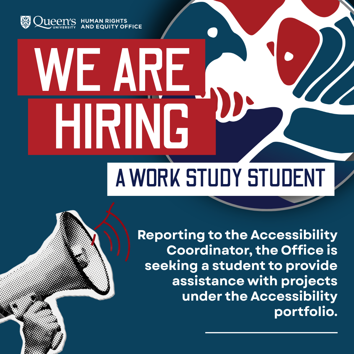 We are hiring a work study student: Reporting to the Accessibility Coordinator, the Office is seeking a student to provide assistance with projects under the Accessibility portfolio.