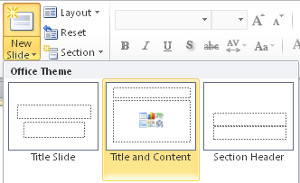 screenshot: creating a slide using built-in templates