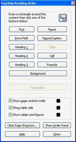 screenshot: touch-up reading order window