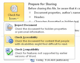 screenshot of the accessibility checker in Power Point for Windows