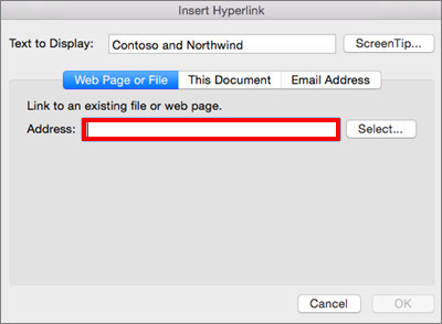 inserting a hyperlink into a Word document