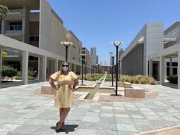 Michelle on an international school campus