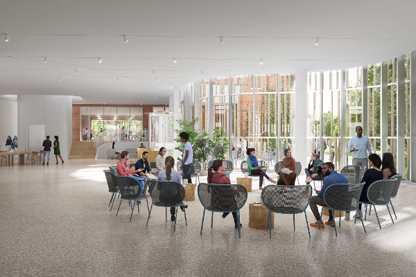 A ground floor concept shows how Agnes will be transformed into a social space that is permeable, flexible, and welcoming. (Rendering by Studio Sang courtesy of KPMB Architects.)