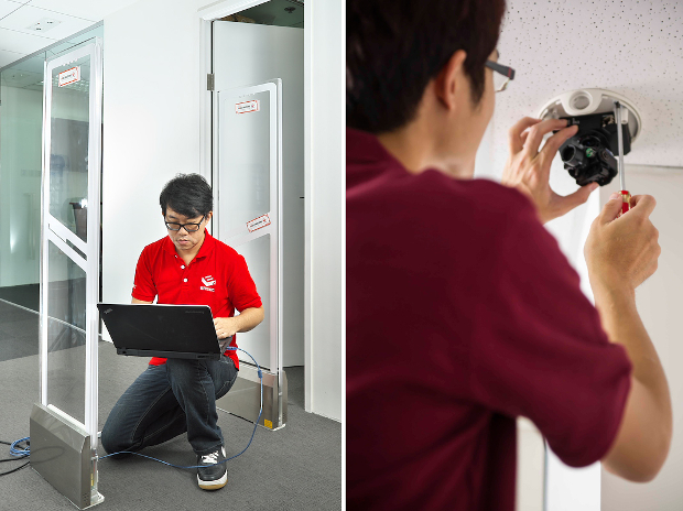 Alex Ho installing a security system