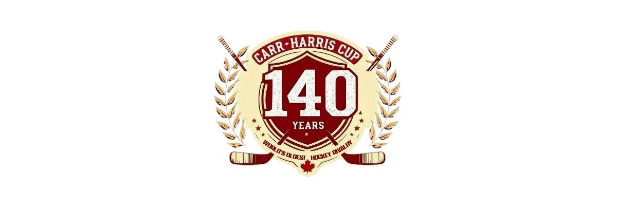 Logo celebrating the 140th anniversary of the Carr-Harris Challenge Cup, featuring a distinctive design and text.