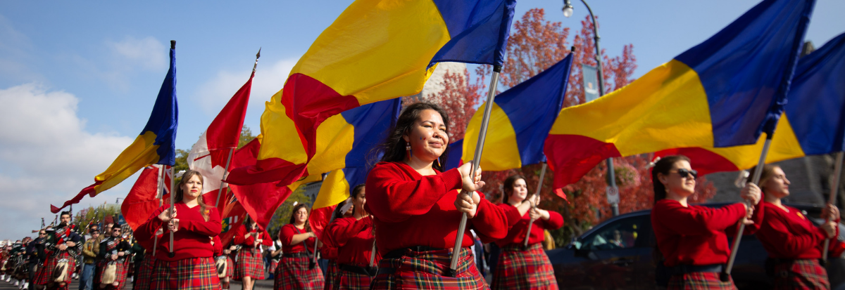 Scene of the Homecoming parade at Queen's University.