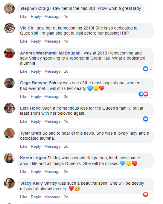 alumni pay tribute to Shirley on social media