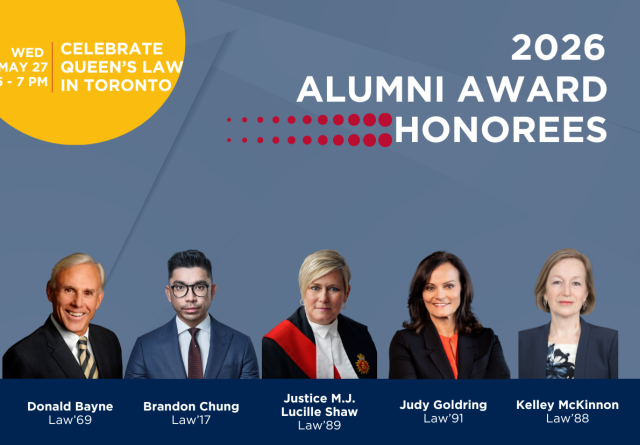 Banner of the the 2026 Alumni Awards recipients, Queen's Law 2026
