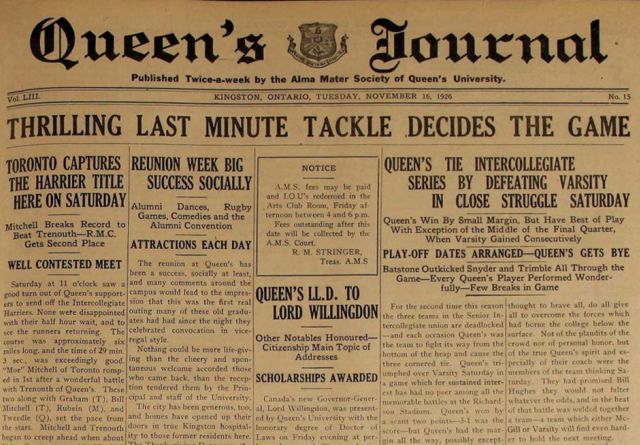 Picture of Queen's Journal edition from 1926