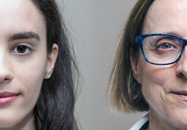 Side-by-side photo of half of the faces of Dr. Anne Sorensen and Mina Jordanides