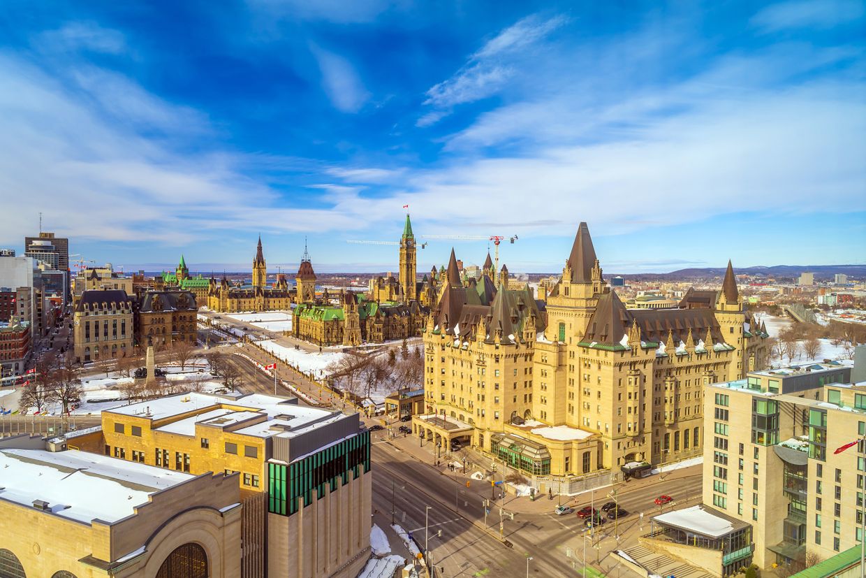 A view of the Parliamentary District in Ottawa in winter