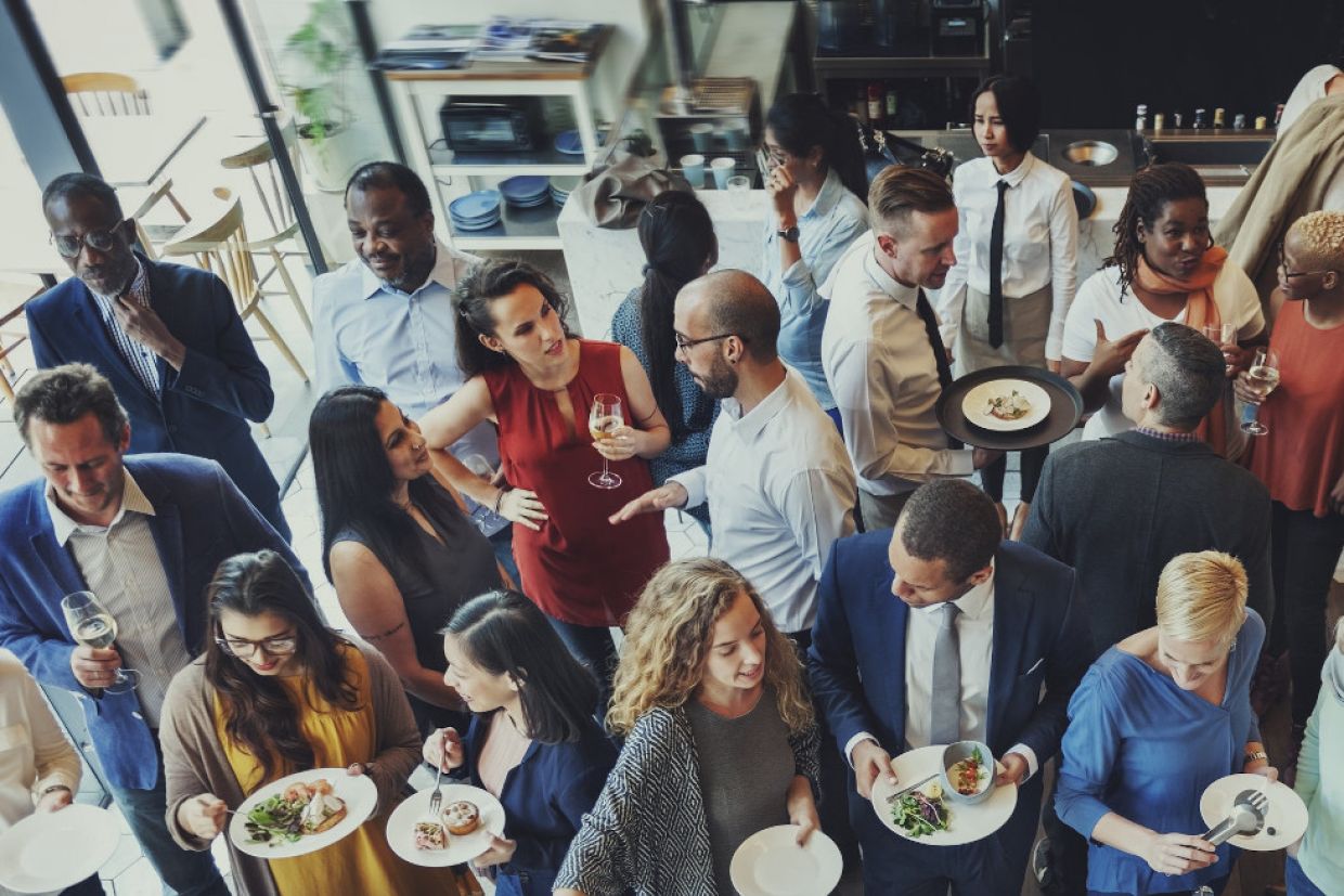 Crowd of people in restaurant