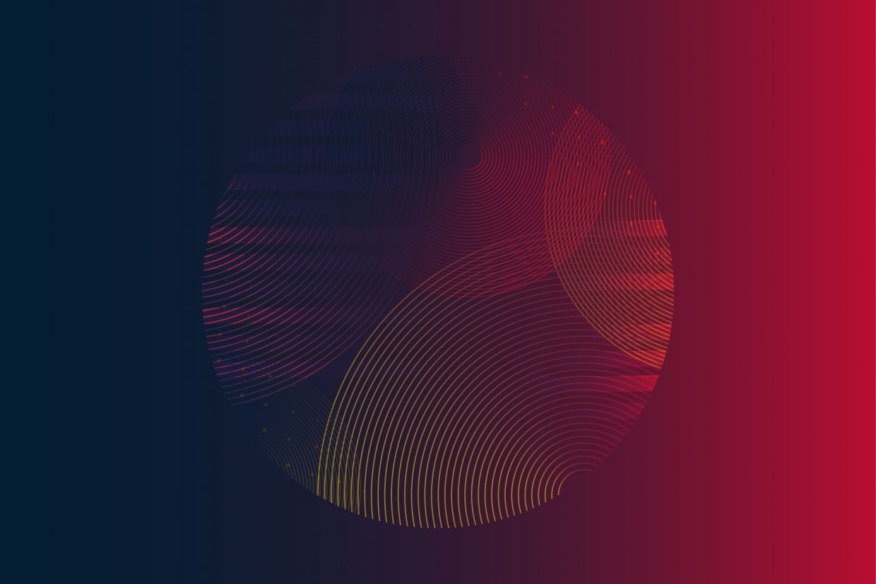 Swirly circle on a red and blue background