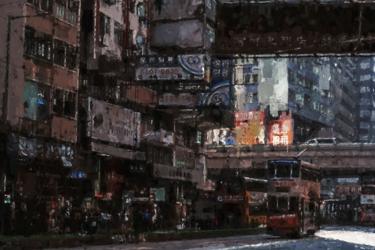 oil painting of downtown Hong Kong