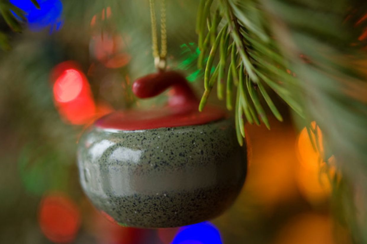Curling Rock hanging from Christmas Tree