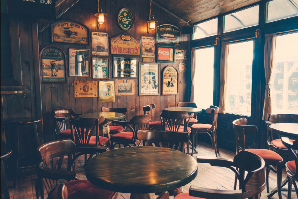 An empty traditional English pub. 