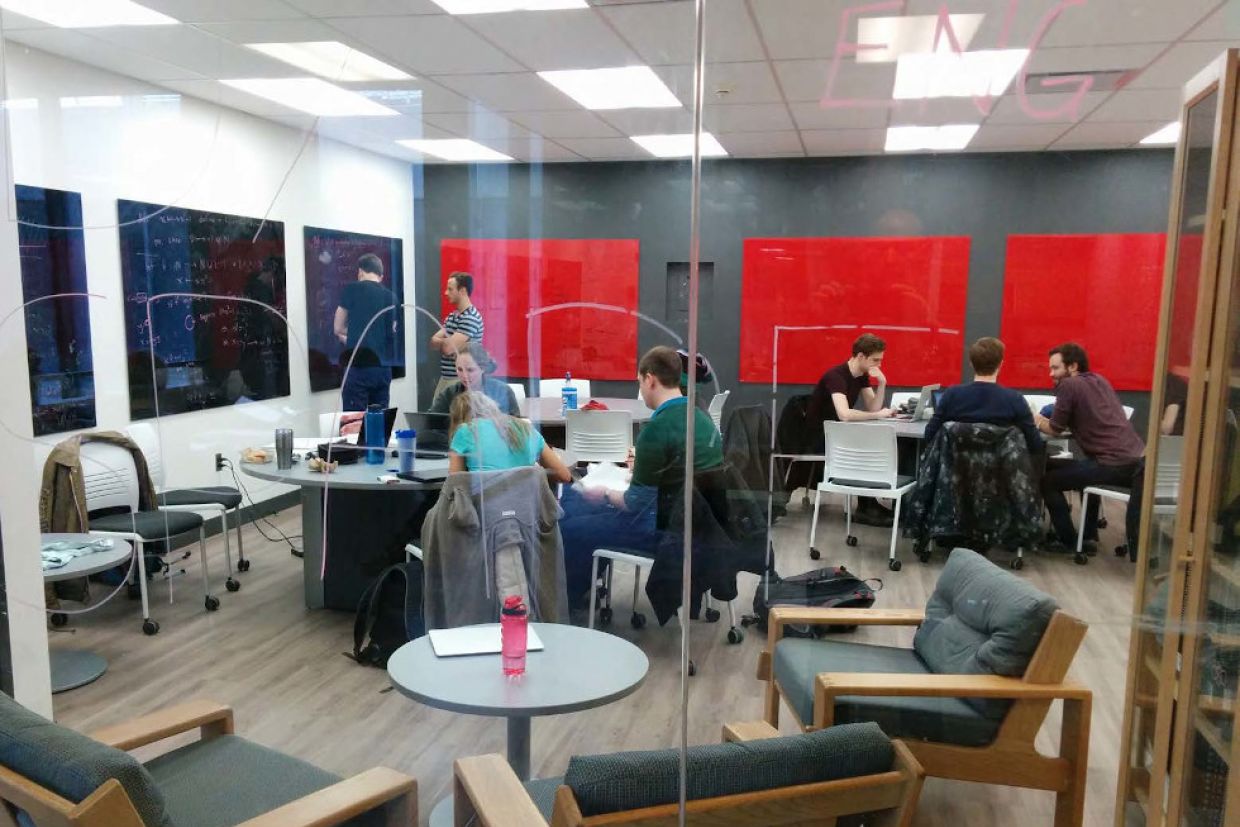 Student study in a collaborative room in Jeffery Hall
