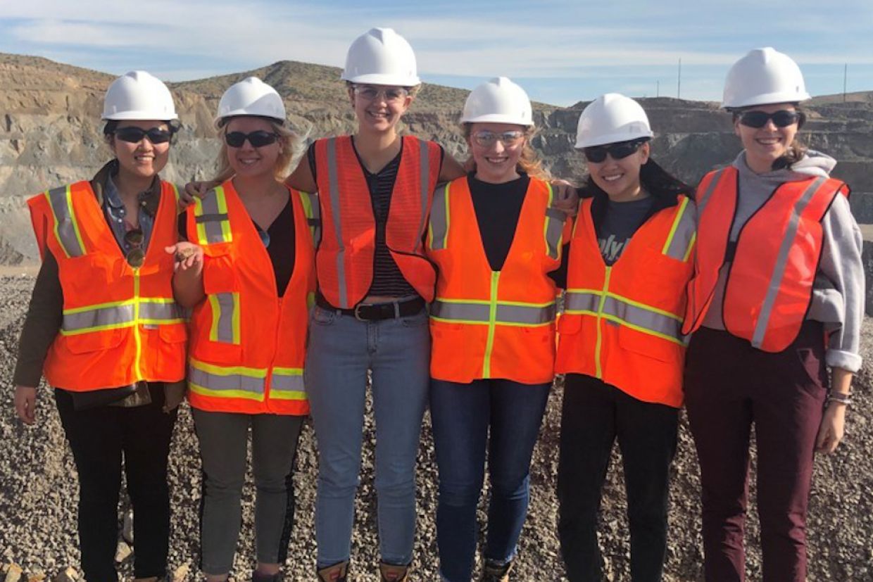 Students in hazard vests pose for a photo at the Freeport Stafford Mine. 