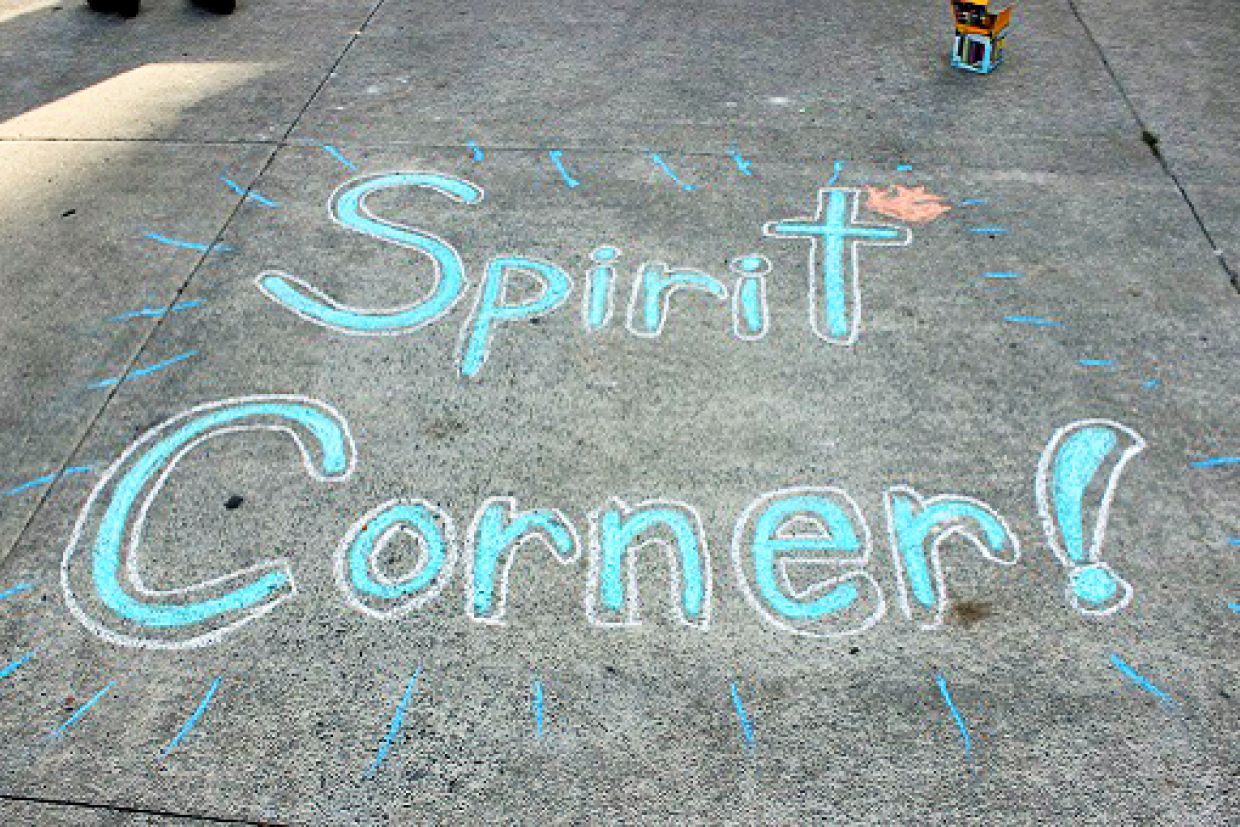 ["Spirit Corner" in sidewalk chalk]