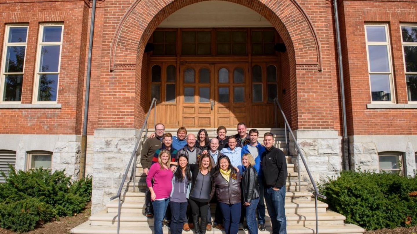 BCom'01 Class in front of Goodes Hall at Homecoming 2016