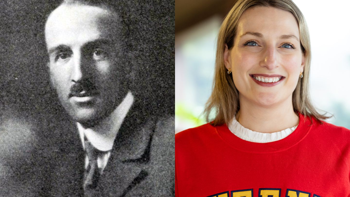 Collage of Robert Oliver Sweezey (left), the first president of the Queen’s University Alumni Association (QUAA), and Allison Williams, Artsci’09, the current president of the QUAA.