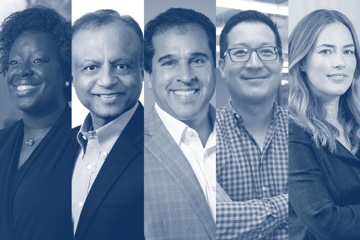 Left to right: Bunmi Adeoye, Artsci’97, Atul Chandra, MBA’90, Norm Sabapathy, MIR’92, Paul Teshima, Sc’95, and Allison Wolfe, Com’01.