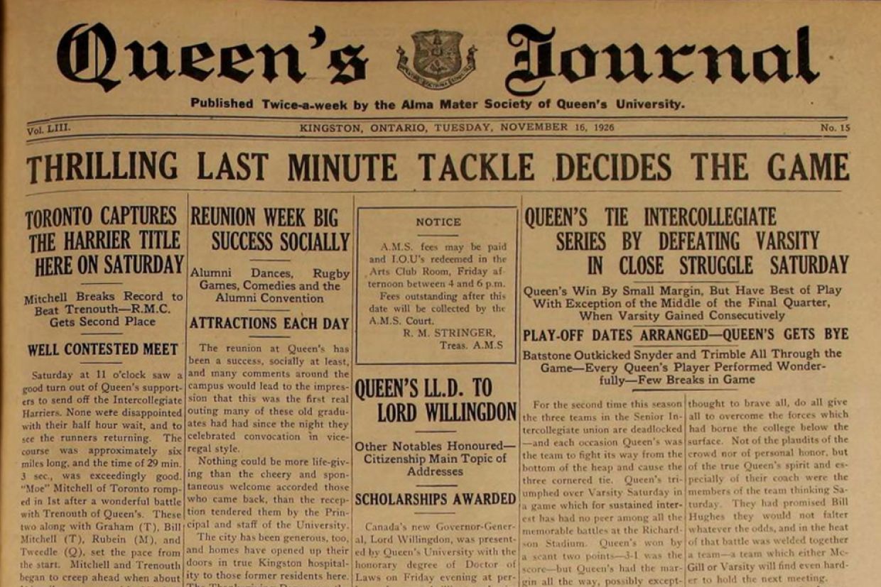 Picture of Queen's Journal edition from 1926
